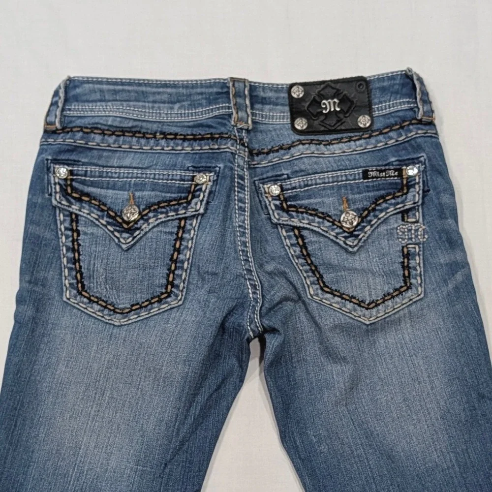 Miss Me Cuffed Skinny Distressed Rhinestone Jeans JS5014CK87 Blue Size 27